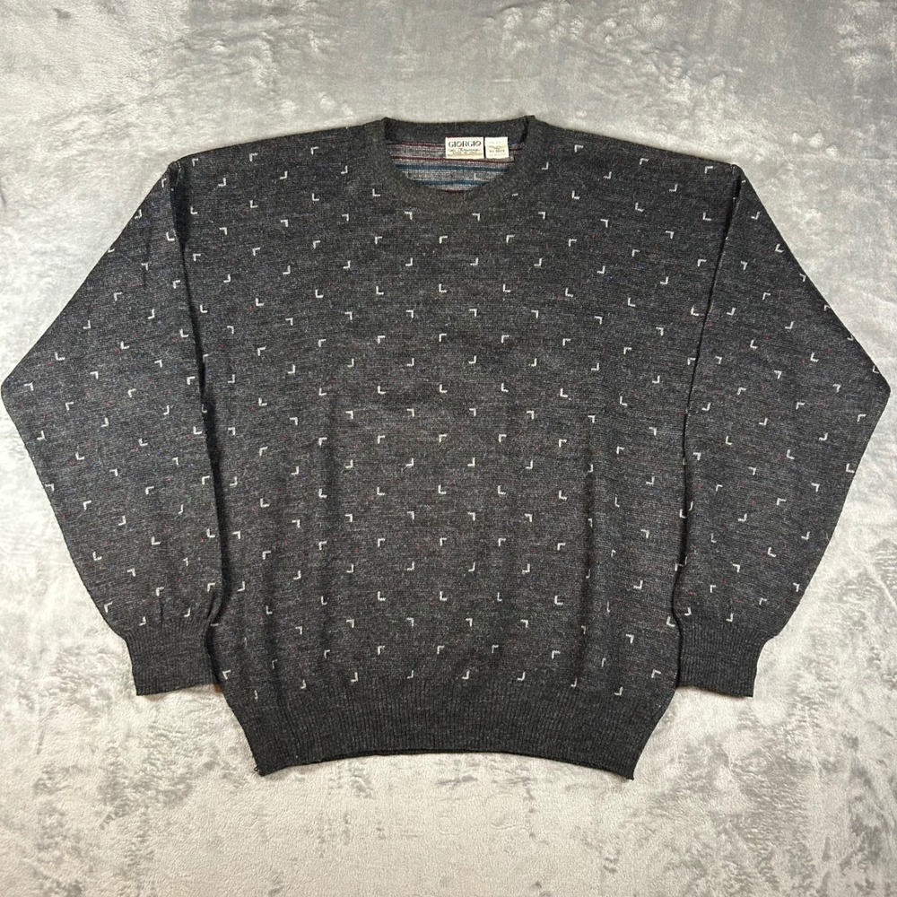 Vintage Giorgio di Firenze Mens XL Wool Blend Sweater Gray Geometric Made Italy
